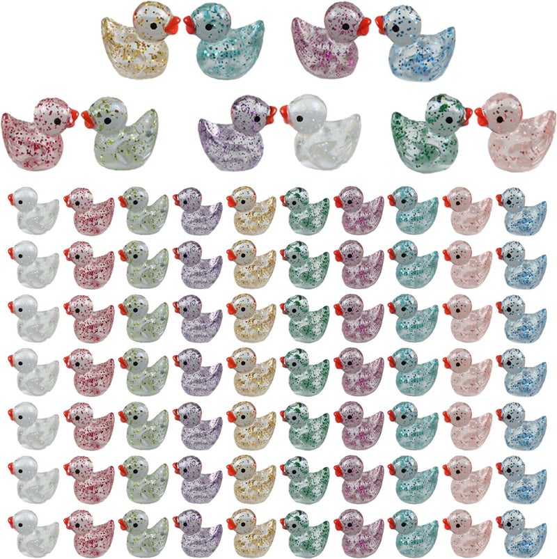 Cidinge 80 Pcs Mini Resin Ducks,10 Colors Sequin Miniature Ducks for DIY Projects Garden Dollhouse Aquarium Home Birthday Craft Party - Image 1